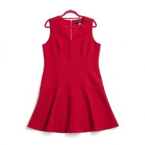 Karl Lagerfeld Paris Dress Size 14 Red Fit Flare Sleeveless Wool Blend Zip Back